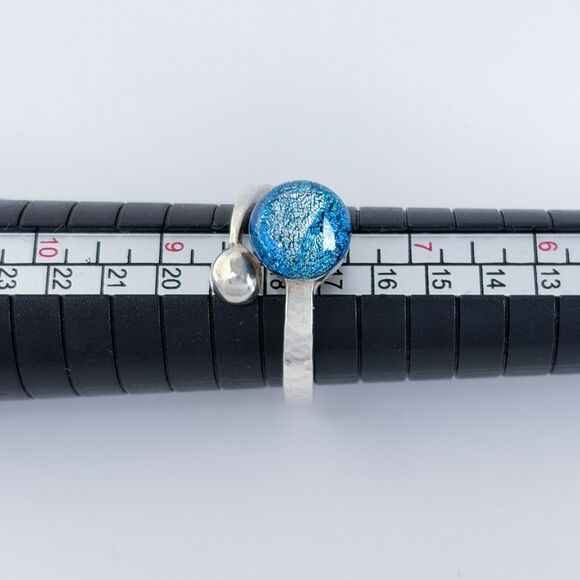 Vintage Sterling Silver 925 Blue Dichroic Glass Ring Size 8 - Picture 8 of 9